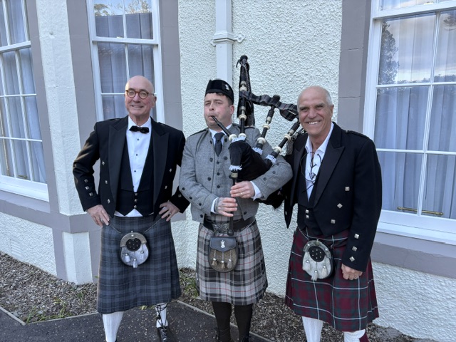 Pittormie Roger And Ken With Bagpiper